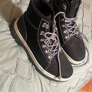 Dr. Martens Black Lace-Up Women's Boots with White Trim